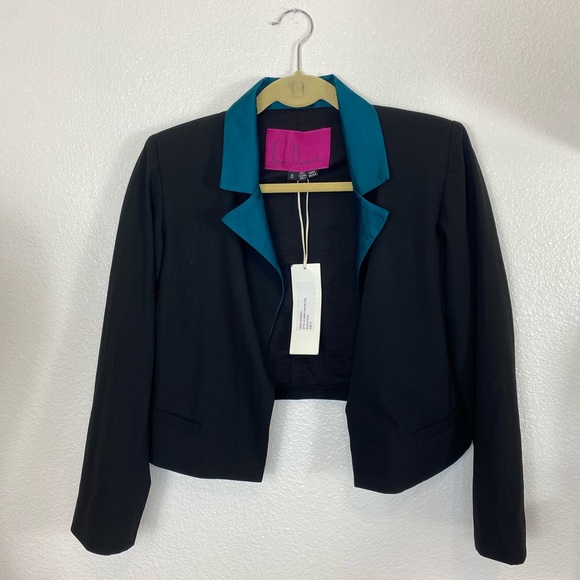 New Heidi Merrick Women’s Shaun Tuxedo Jacket Crop Blazer Size 0 Color Blocking - Picture 1 of 11